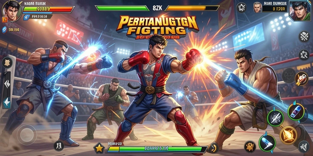 Screenshot gameplay 8ZK menampilkan aksi pertarungan mendebarkan.