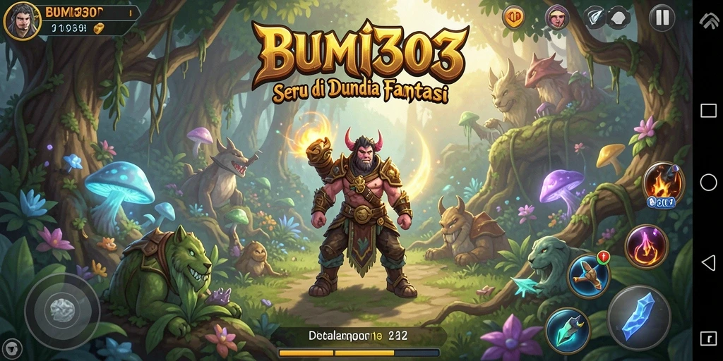 Screenshot utama BUMI303 menampilkan aksi dan eksplorasi dunia petualangan.