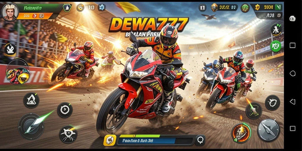 Screenshot gameplay DEWA777 menampilkan aksi balapan motor yang mendebarkan.