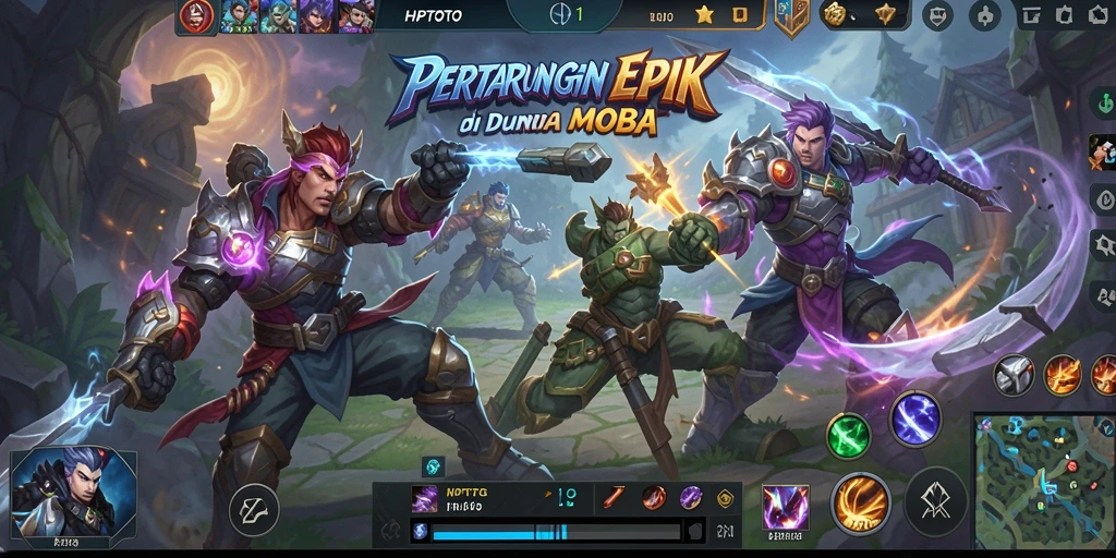 Screenshot gameplay HPTOTO menampilkan aksi seru di arena MOBA.