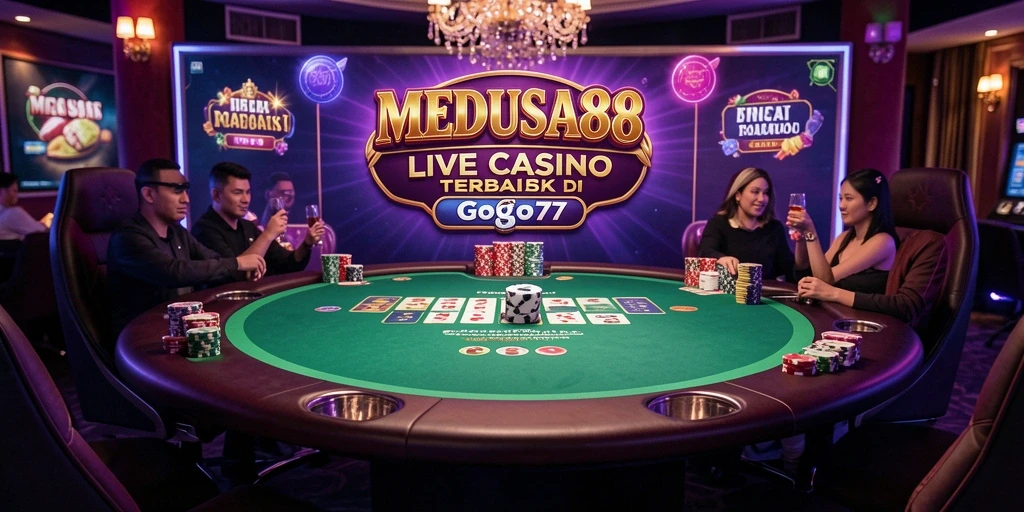 Tampilan gameplay Live Casino MEDUSA88 dengan dealer langsung yang interaktif.