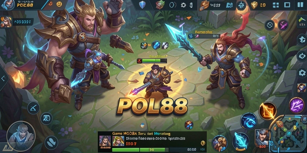 Screenshot utama POL88 menampilkan pertarungan epik di arena MOBA.
