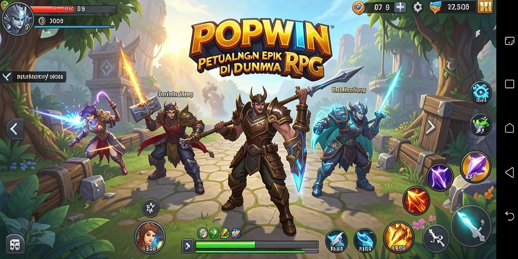 Screenshot gameplay RPG POPWIN dengan pertarungan intens.