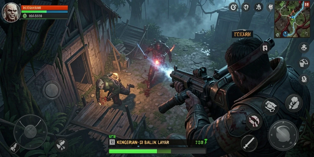 Screenshot gameplay VT38 menampilkan kengerian yang menyergap.
