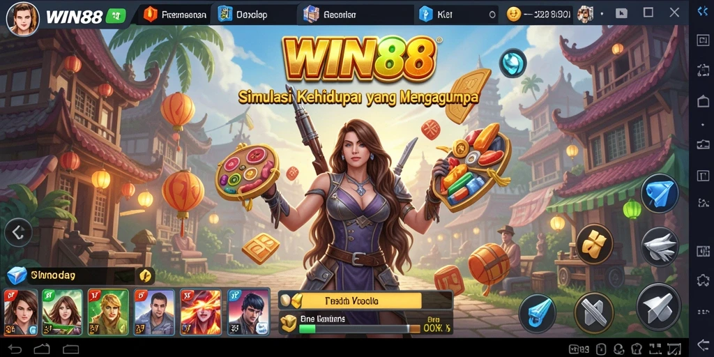 Tangkapan layar gameplay WIN88 yang menampilkan interaksi karakter dan aktivitas sehari-hari.