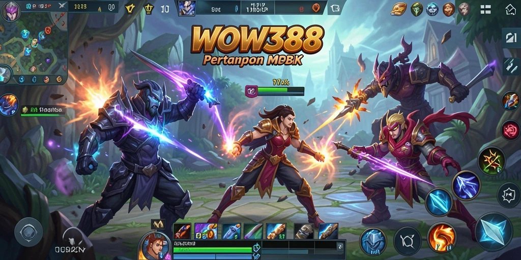 Tangkapan layar dari gameplay seru dalam <strong>WOW388</strong>, menunjukkan pertempuran di arena MOBA.